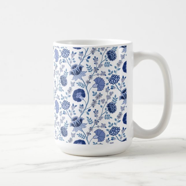 Mug Jacobean floral blues sur blanc (Droite)