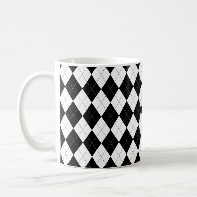 Mug Jacquard noir et blanc Motif préppy géométrique (Gauche)