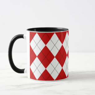 Mug Jacquard preppy Tartan Diamond Plaid Rouge Blanc