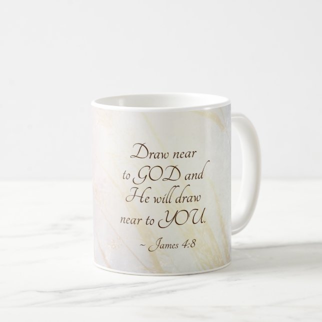 Mug Jacques 4:8 Dessin Près de Dieu Bible Verse (Devant droit)