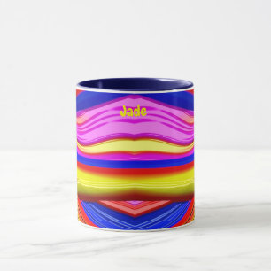 Mug JADE ~ Zany 3D Fractal ~ rose, jaune et bleu