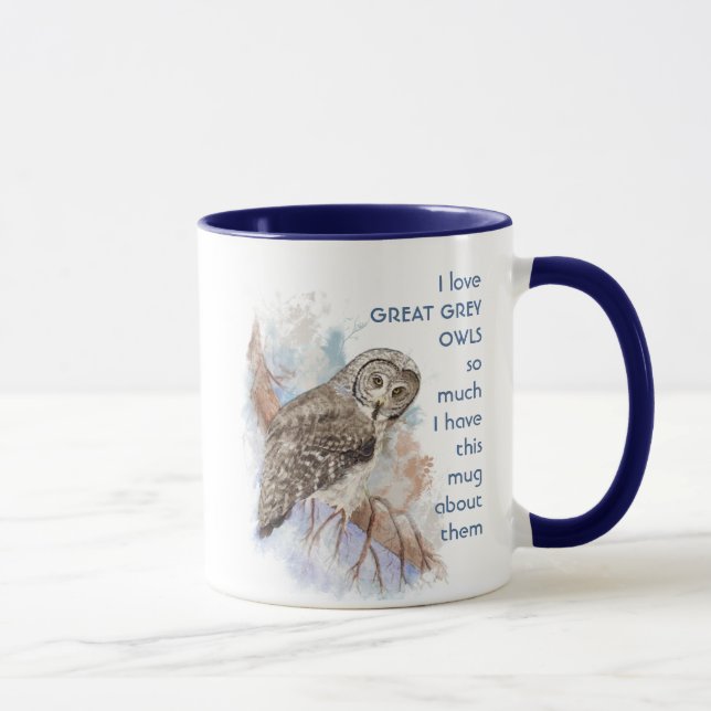 Mug J'adore les GRANDS OWLS GRIS tellement je me moque (Droite)