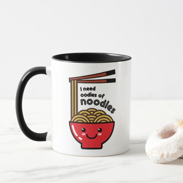 Mug "J'ai besoin de nouilles" Kawaii Ramen Bowl & Chop (Avec donut)