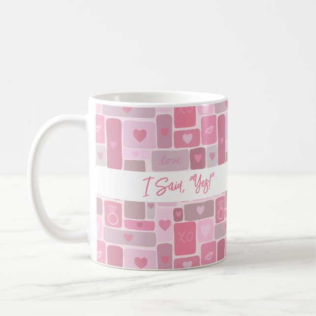 Mug J'ai dit oui écriture moderne de fiançailles rose (Gauche)