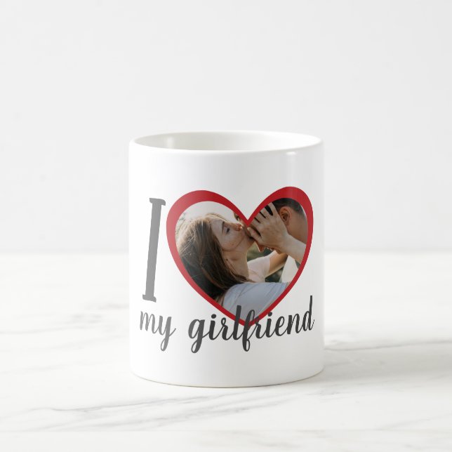 Mug J'aime coeur ma petite amie photo personnalisée (Centre)