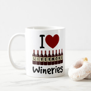 Mug J'aime les caves de Livermore Cœur et bouteilles d