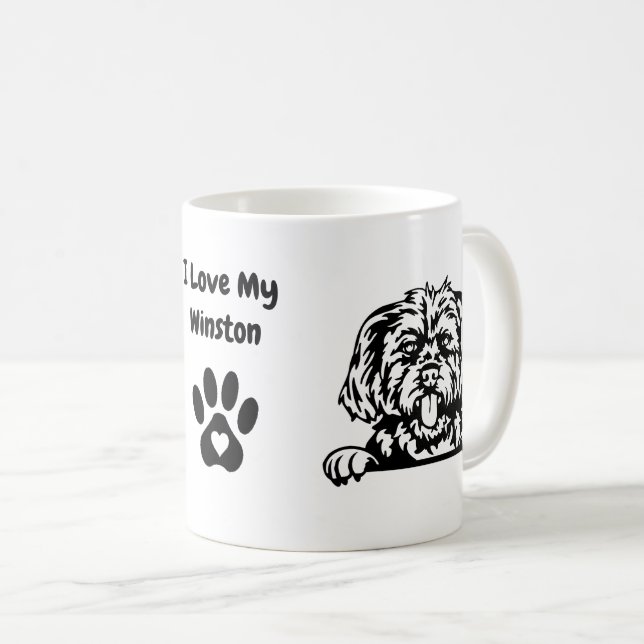 Mug J'aime ma MORKIE | Nom et Empreinte de patte du ch (Devant droit)