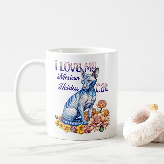 Mug J'aime mon chat mexicain sans cheveux (Avec donut)