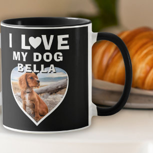 Mug J'aime mon Coeur de Chien Photo Nom du Chien Noir