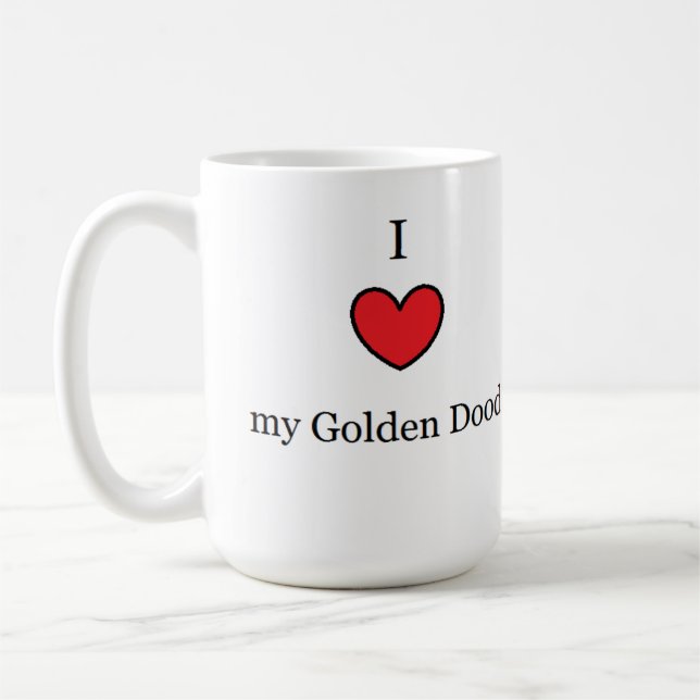 Mug J'aime mon griffonnage d'or, coeur rouge (Gauche)