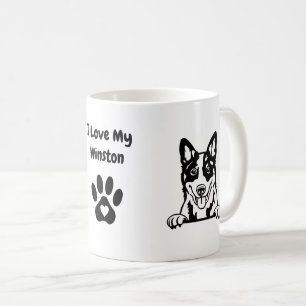 Mug J'aime mon HEELER BLEU   Nom et Empreinte de patte