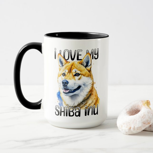 Mug J'Aime Mon Shiba Inu | Propriétaire de chien (Avec donut)
