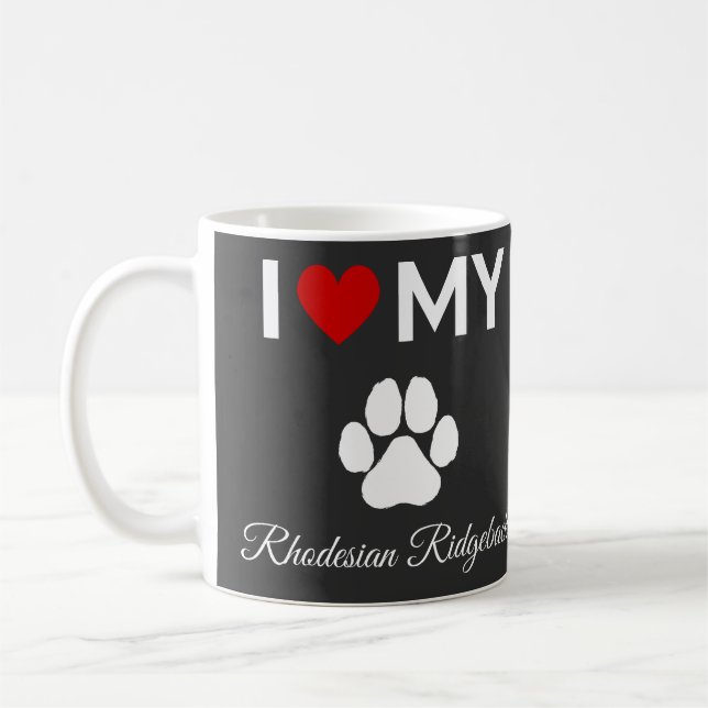 Mug J'aime mon texte Rhodesian Ridgeback chien (Gauche)