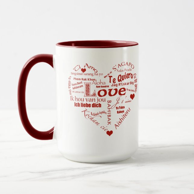 Mug J'aime Vous-Beaucoup de langues+Coeurs (Gauche)
