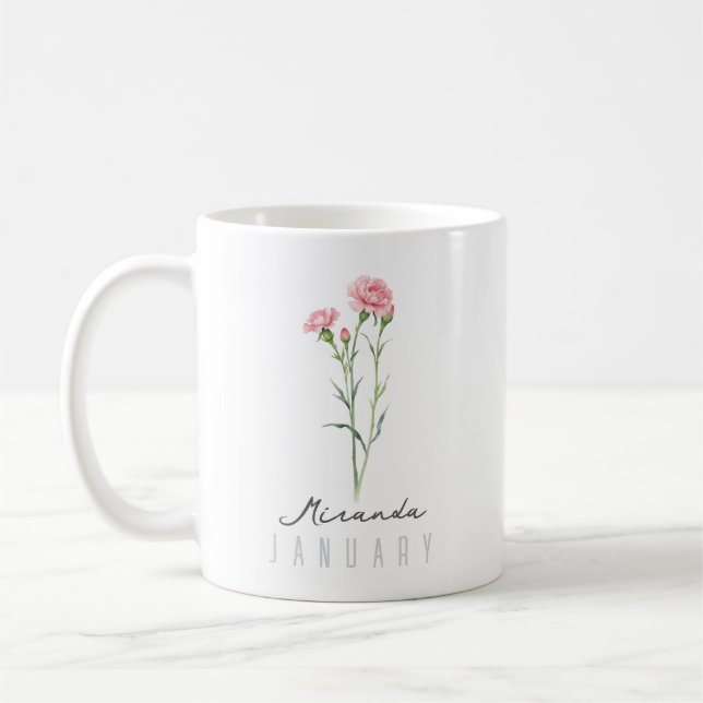 Mug Janvier Mois de naissance Fleur avec nom - Carnati (Gauche)