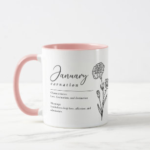 Mug Janvier Mois de naissance Fleur Carnation minimali