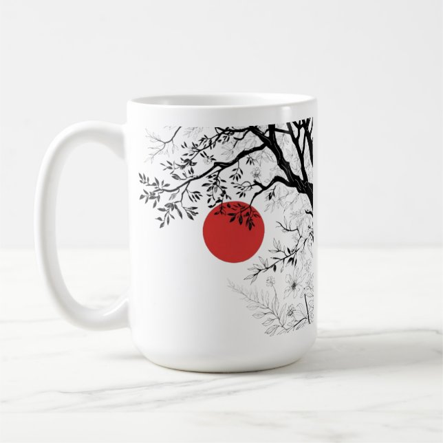 Mug Japanese Red Sun & Brush Tree Art (Gauche)