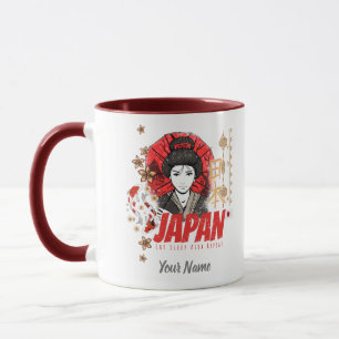 Mug Japon Vintage Geisha avec drapeau Koi et Lotus Sou