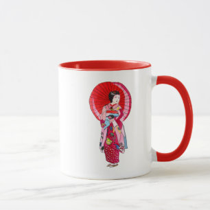 Mug Japonais Geisha rouge kimono art mignon