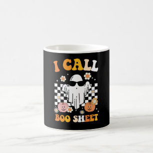 Mug J'appelle Boo Feuille Halloween Fantôme Rétro