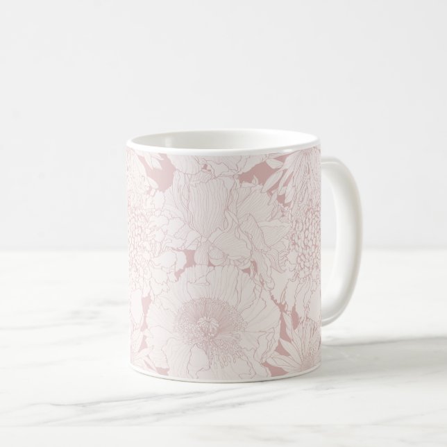 Mug Jardin à la main et fleurs tropicales. (Devant droit)