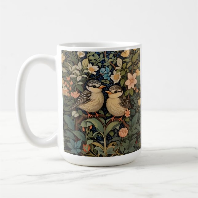 Mug Jardin botanique de deux mignons bébés oiseaux (Gauche)