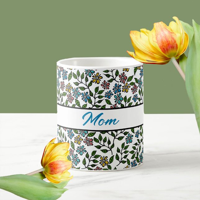 Mug Jardin coloré Floral Nom personnalisé (Créateur téléchargé)