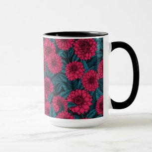 Mug Jardin de Dahlia Rouge/feuilles bleus