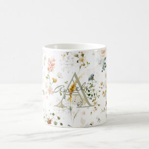 Mug Jardin de fleurs élégant monogramme