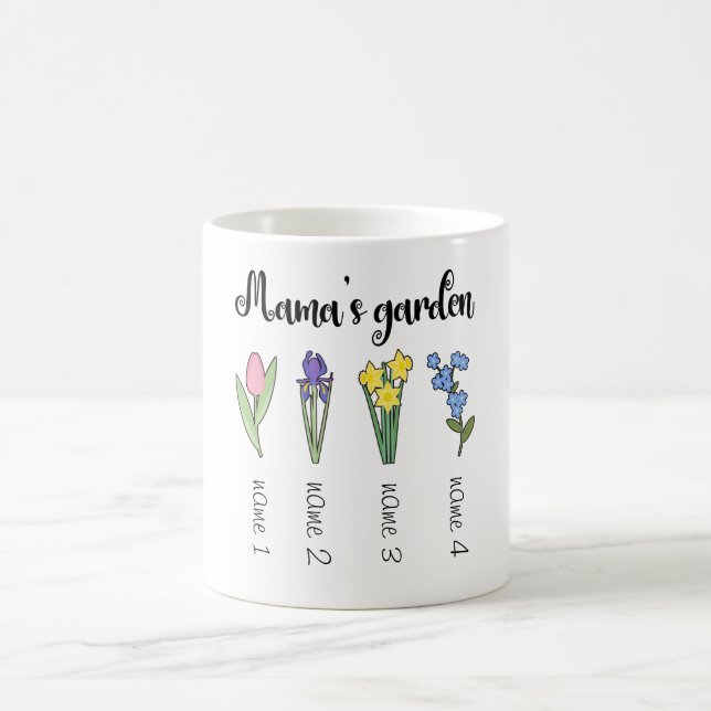 Mug Jardin fleuri de Mama avec 4 noms personnalisés (Centre)