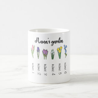 Mug Jardin fleuri de maman avec 6 noms personnalisés