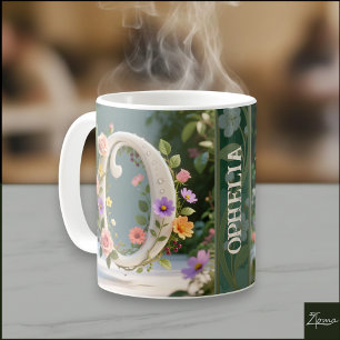 Mug Jardin Floral Blanc Monogramme Lettre O