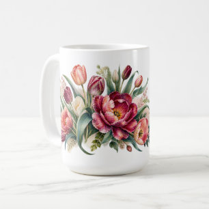 Mug Jardin Floral Élégant de Tulipes à l'Aquarelle