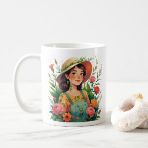 Mug Jardinier en fleurs - Dame jardinière avec des fle