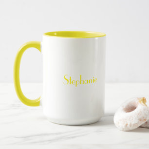 Mug Jaune Blanc Élégant Nom Personnalisé Cadeau de la 