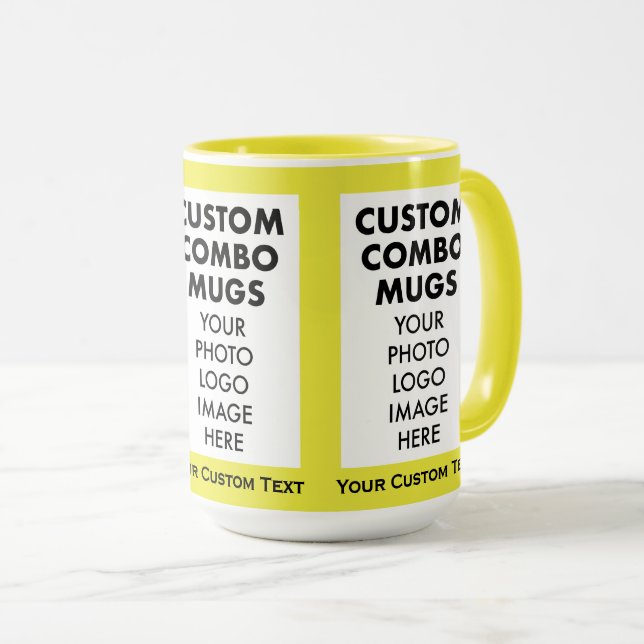Mug Jaune Cadre 4x6 3 Photo Texte Grand Combo personna (Devant droit)