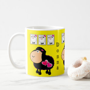 Mug Jaune Cœurs Roses Moutons