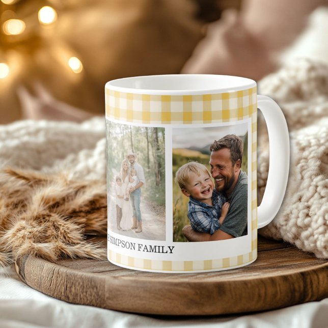 Mug Jaune En vichy 3 photo (Yellow Gingham 3 Photo Coffee Mug)