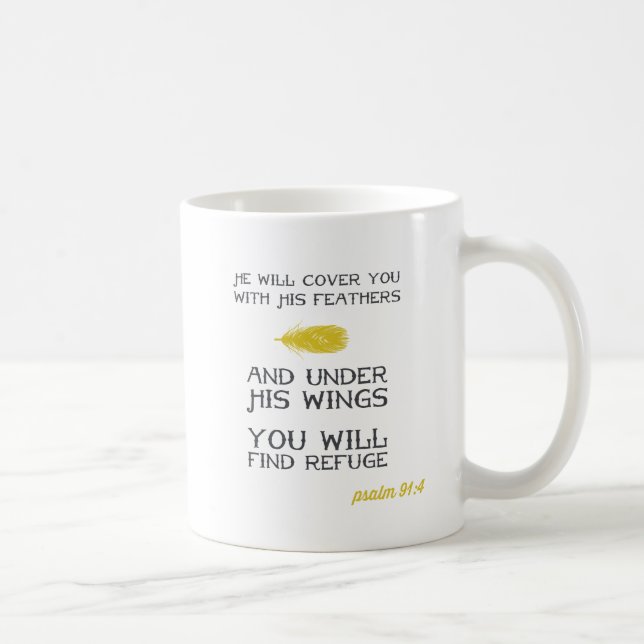 Mug Jaune inspiré du vers | de bible du 91:4 % pipe% (Droite)