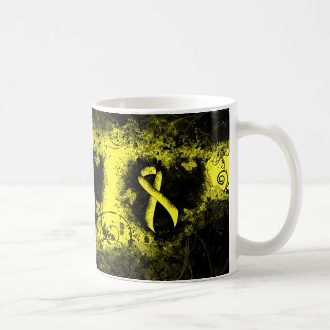 Mug Jaune Sensibilisation Ruban Grunge Coeur (Droite)