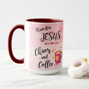 Mug Je cours sur Jésus, le chaos et le café