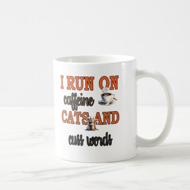 Mug Je cours sur la caféine, les chats et les mots de  (Droite)
