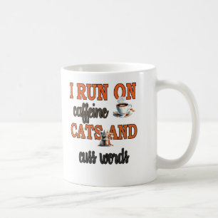 Mug Je cours sur la caféine, les chats et les mots de 