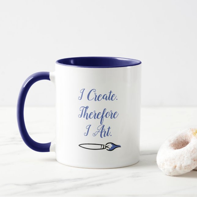 Mug JE CRÉE DONC I ART - BLEU par Jeff Willis Art (Avec donut)