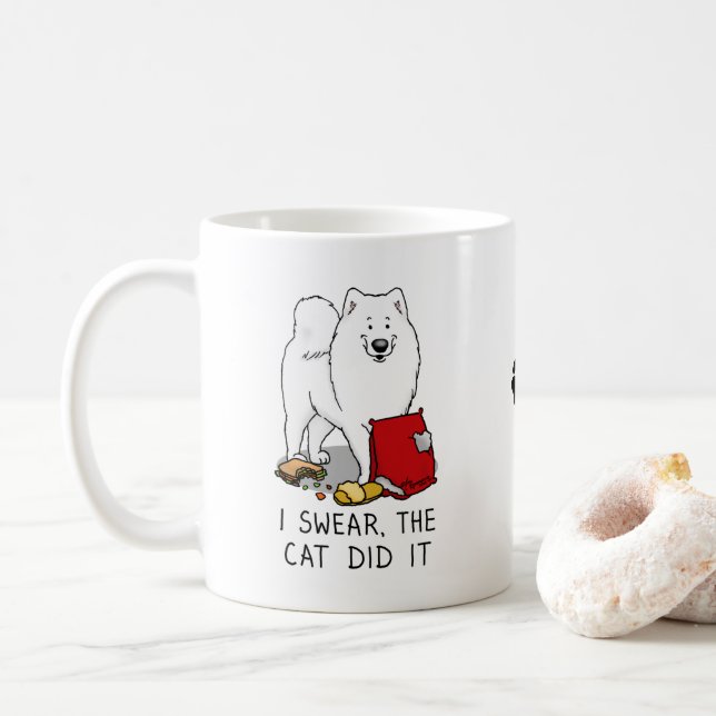 Mug Je jure que le chat l'a fait Samoyed Chien Messy D (Avec donut)