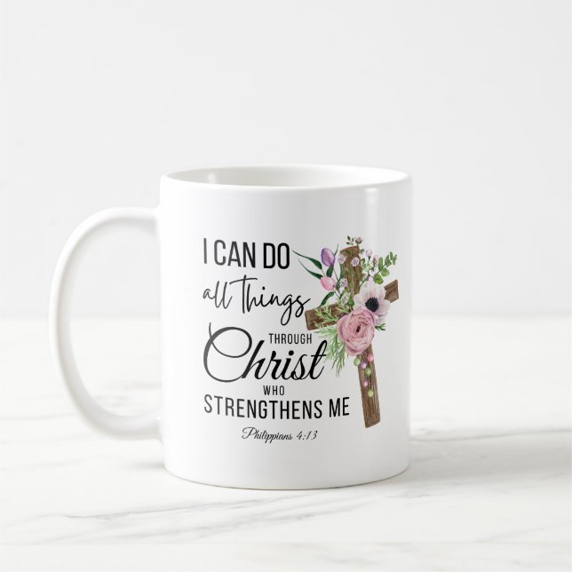 Mug Je Peux Faire Tout À Travers L'Écriture Florale Ph (Gauche)