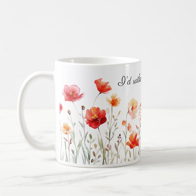 Mug Je préfère jardiner des fleurs d'aquarelle (Gauche)