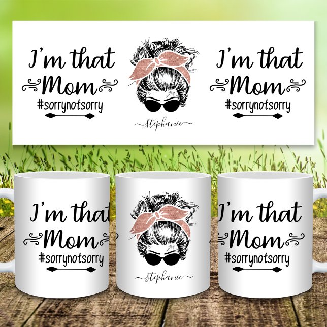 Mug Je suis cette maman drôle de Parties scintillant d (I'm That Mom Funny Messy Bun Glitter Coffee Mug)