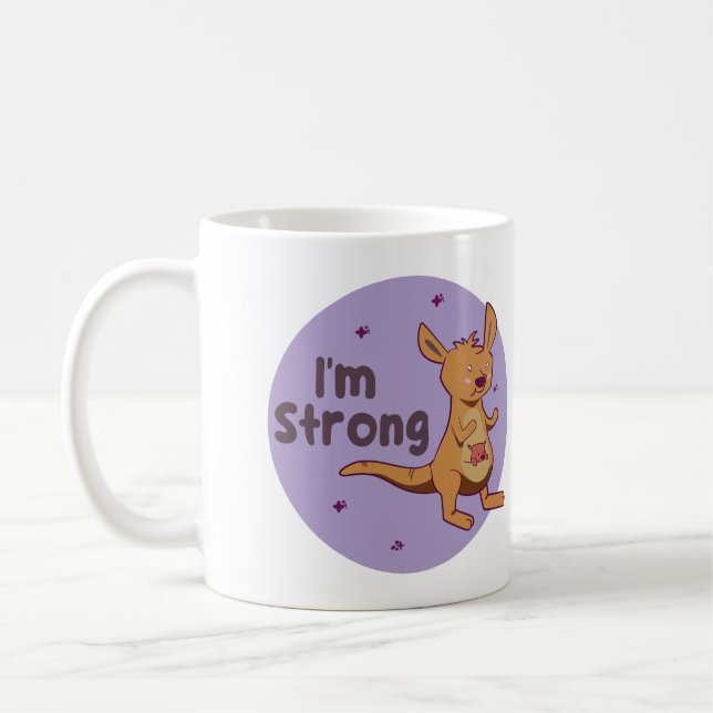 Mug Je suis fort Kawaii mignon bébé Kangaroo brun & vi (Gauche)