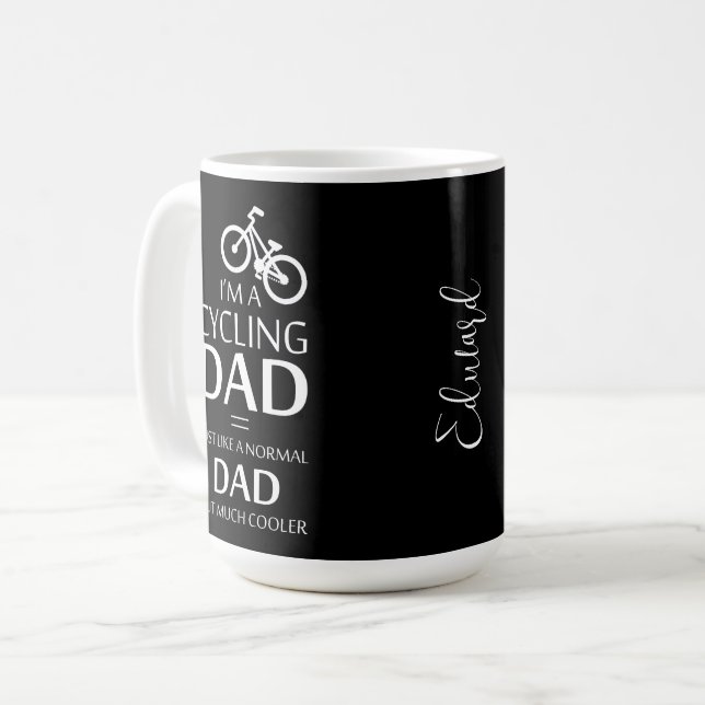 Mug Je suis un papa à vélo qui s’amuse Noir Blanc Nom  (Devant gauche)